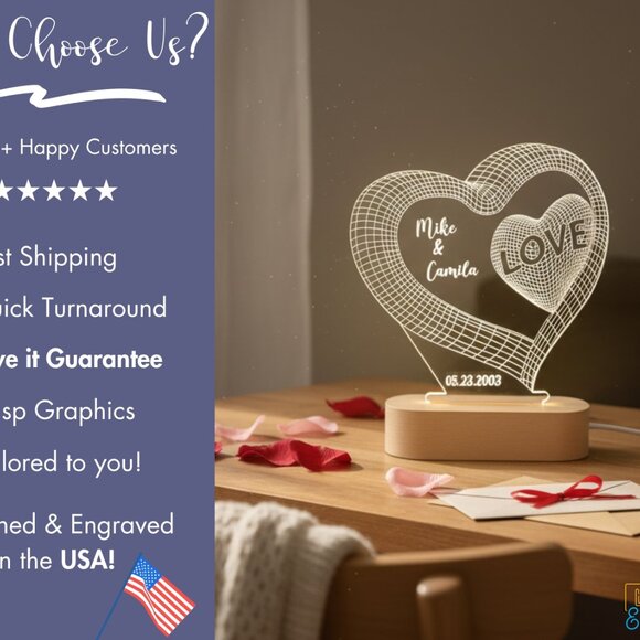 Custom Night Light | Valentine’s Day, Anniversary & Engagement Gift for Couples - Picture 4 of 8